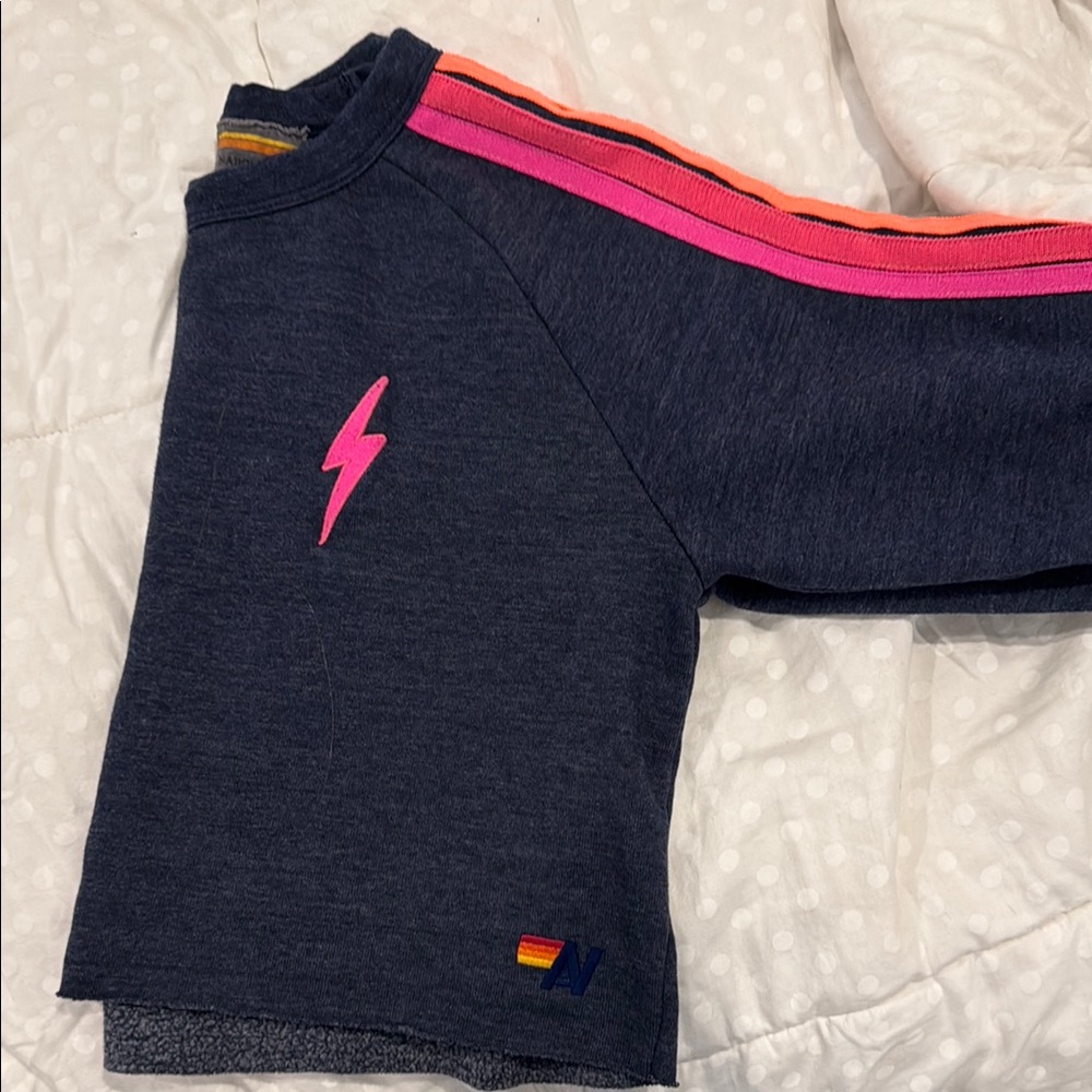 Aviator Nation Navy Sweatshirt with Rainbow Stripes